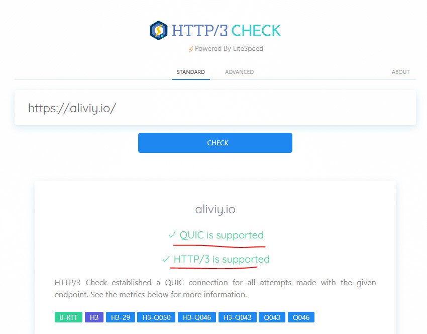 Проверить поддержку HTTP/3 и QUIC